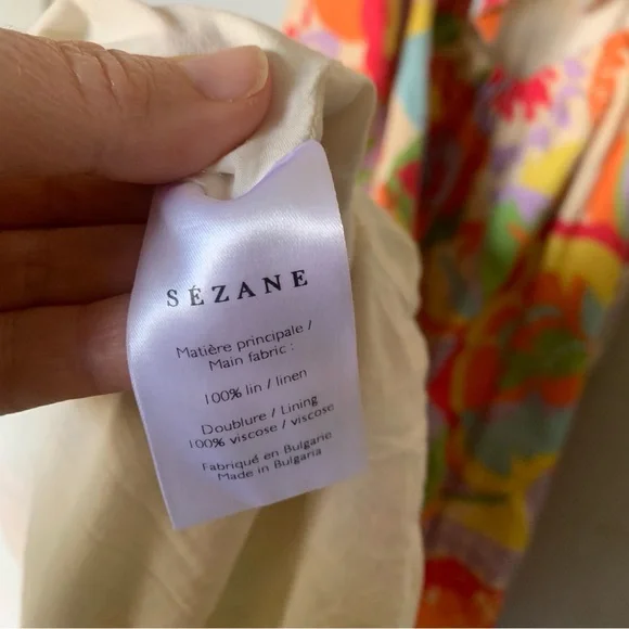 Sezane Melville Organic Linen Midi Dress Seventies Multicolor Print 36 4 - Picture 10 of 10